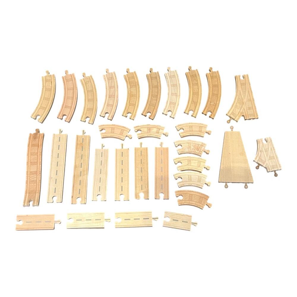 37 Piece Lot Wooden Railway Train Track Brio Thomas Melissa & Doug Cars Pieces - Picture 3 of 6